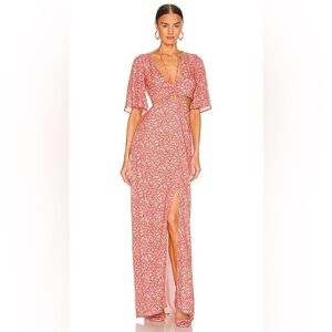 AFRM Savvy Midi Dress Pink Red Ditsy Floral L